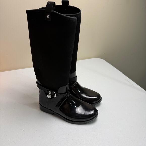 Michael Kors Womens Black Charm Stretch Rain Boot Size 8 Rubber Neoprene - Picture 2 of 10